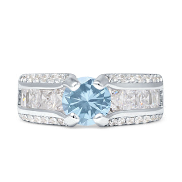 Round Engagement Ring Vintage Style Aquamarine CZ 925 Sterling Silver Wholesale